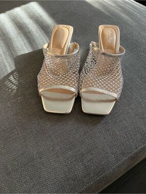 Charles David Silver Mesh Open-Toe Mule Slides